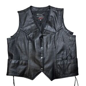 Echtes Leder Daniel Smart Leather Vest Womens‎ 3XL Black Motorcycle Biker Lace
